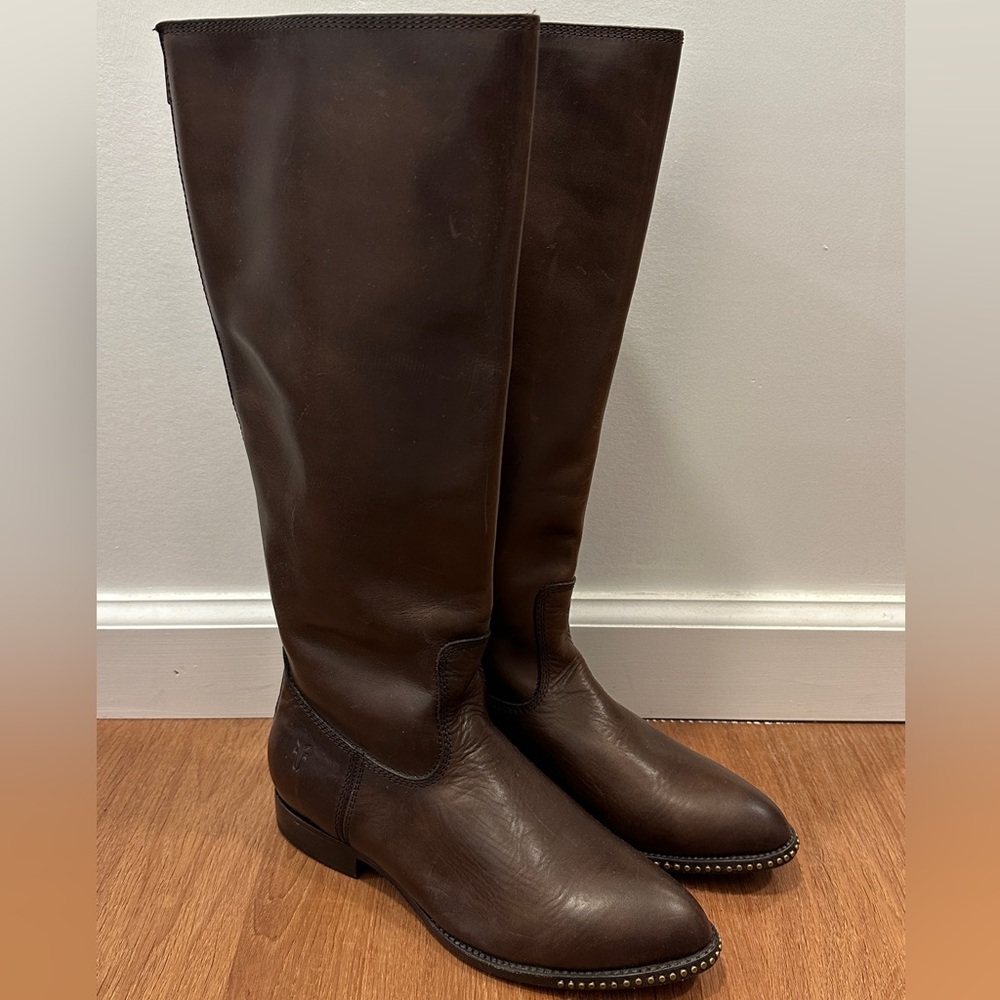 Frye Dark Brown Tall Leather Riding Boots, Sz 6
